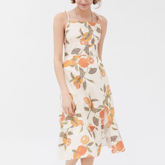 neon rose clemmie dress Urban Outfitters | Dresses | Rose Clemmie Fruit Tie Ruffle Printed Midi  Dress